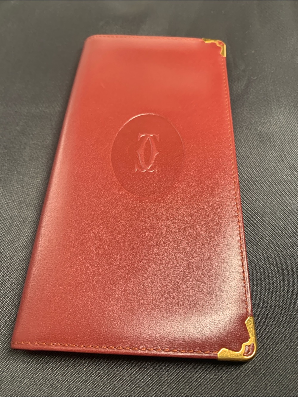 Cartier Red Leather Card Holder with Gold Corner Accents